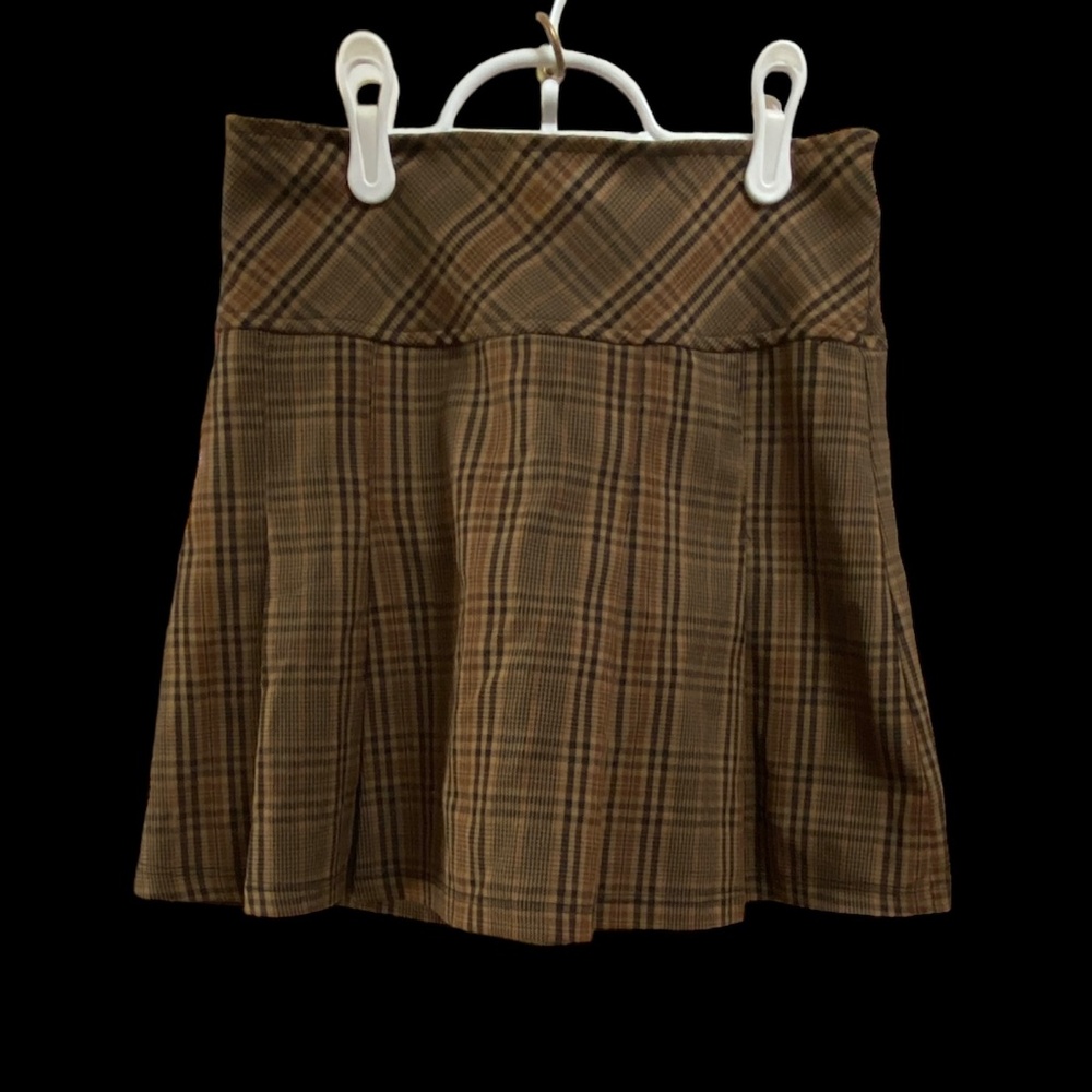 Girls's Skort Skirt Pull On Elastic Waist Pleated Brown Plaid Size 14 L Uniform